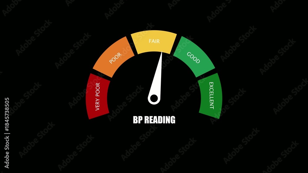 Obraz premium BP reading gauge with needle pointing at fair on Generate title without using the word 
