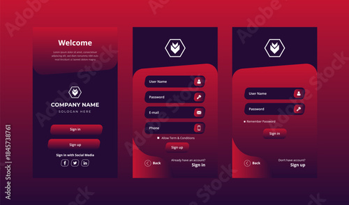 Mobile App Login Signup UI – User Authentication Screens, Modern Dark Interface Vector