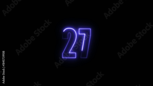 Bright blue neon glowing number twenty seven on a dark Generate title without using the word 