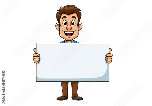 Cartoon man holding sign isolated on transparent background