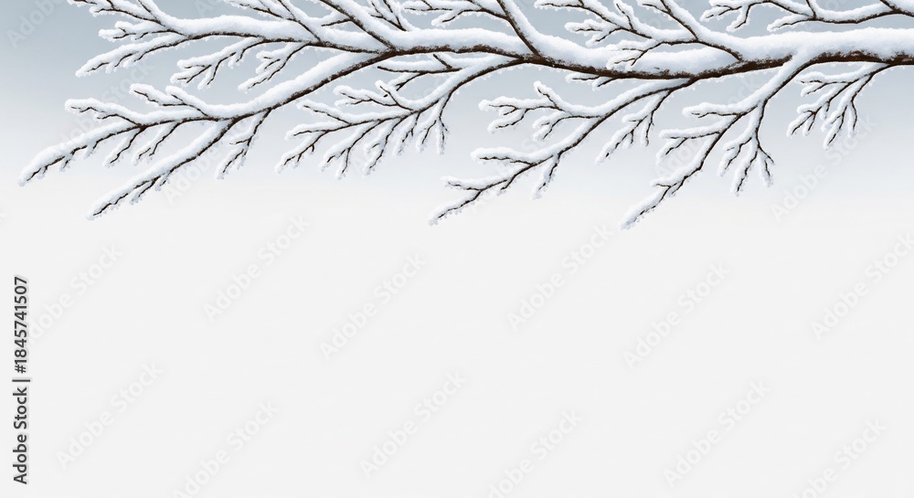 Fototapeta premium Snow Covered Tree Branches Against a Soft Winter Sky.