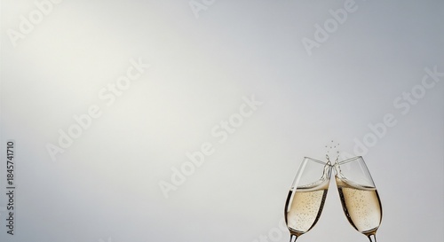 Two Champagne Glasses Clinking Together in Celebration.