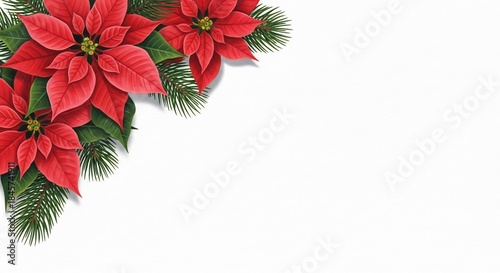 Vibrant Red Poinsettias and Evergreen Sprigs Corner Decoration.