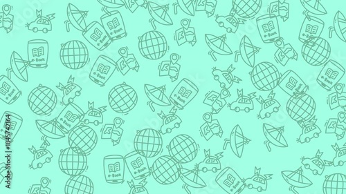 Seamless mint travel icon pattern animation background.