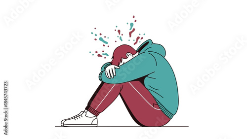 Illustration depicting mental health issues, showcasing stress and contemplation in a person