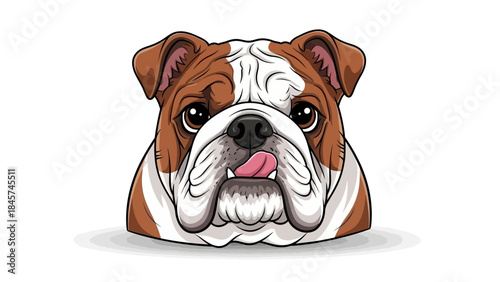 A cute English bulldog character illustration sticking its tongue out.