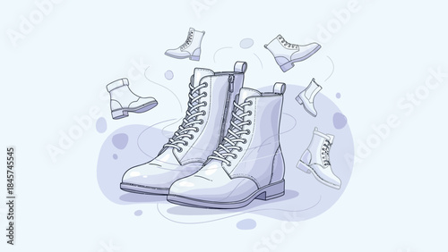 Fashion boots and assorted footwear illustration