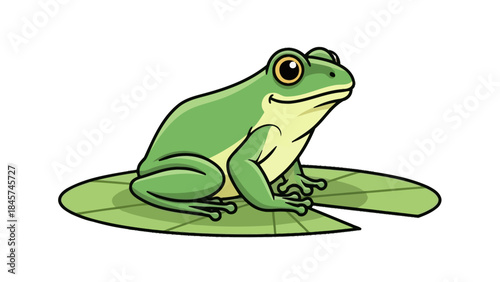 Cute Green Frog on a Lily Pad Illustration
