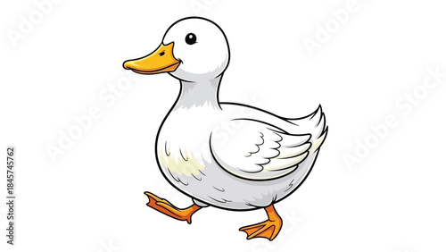 A cute cartoon white duck walking illustration.