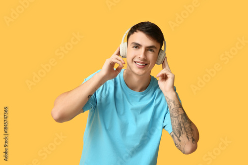 Handsome young man in headp...