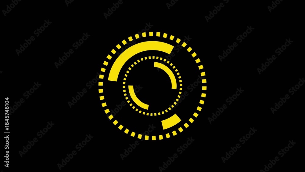 Naklejka premium Circular progress bar with yellow segments and dotted outline on a dark Generate title without using the word 