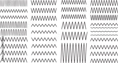 Black and white jagged line patterns in varying frequencies and amplitudes