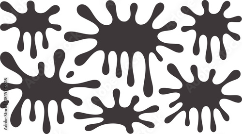 Black irregular paint splatter patterns white abstract