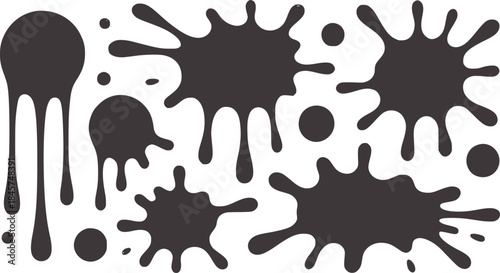 Black irregular splatter shapes white spots
