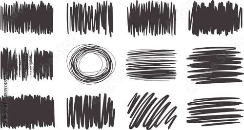 Collection of hand drawn black pencil textures and scribbles