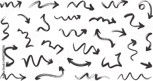Collection of hand drawn black squiggly arrows white