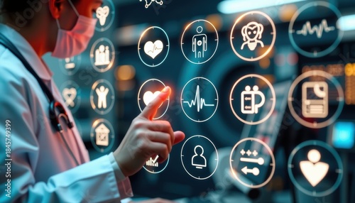 Wallpaper Mural Innovative healthcare professional engaging with high-tech digital interface in medical facility infographic Torontodigital.ca