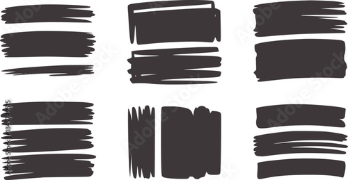 Handdrawn irregular black brushstroke rectangles set white