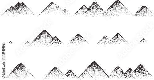 Minimalist Monochrome Mountain Peaks Pattern in Black and White Dots