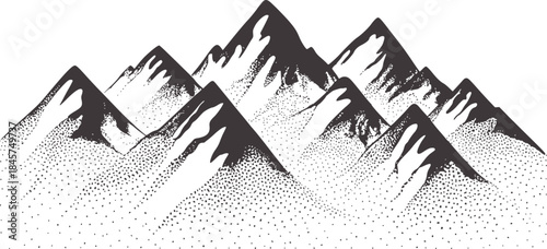 Monochrome dotwork mountain range texture black and white