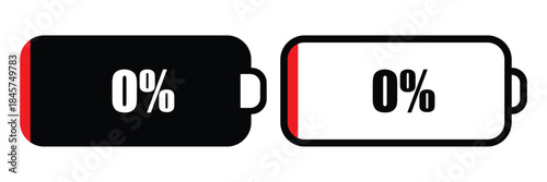 Battery low charging level icons. 0% battery. vector illustration.