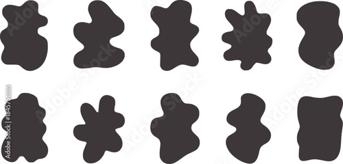 Ten irregular black silhouette shapes white silhouettes 1