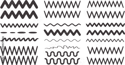 Three sets of black jagged and wavy line patterns in varying frequencies and styles