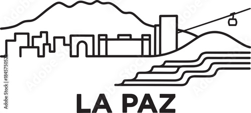 La paz bolivia cityscape flat line style with famous buildings city line art vector illustration
