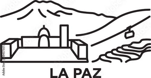 La paz bolivia cityscape linear style with famous buildings city line art vector illustration