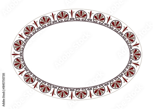 Oval decorative frame. Seamless classic Greek oval ornament. Oval of Ancient Greece and the Roman Empire. Classic Endless pattern frame border Roman Empire. Typical egyptian, assyrian and greek motive