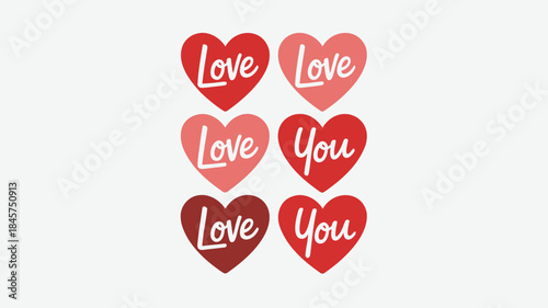 Colorful hearts with love you text arranged vertically on white background for valentines day