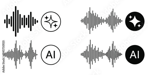 Collection of stylized audio waveform icons illustrating sound processing and artificial intelligence technology concepts
