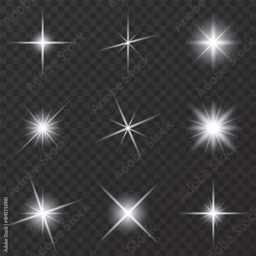 Star light, shine glow, vector sparks, bright sparkles, stars flare, starlight flash, magic glitter, twinkling.