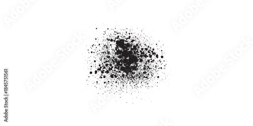Abstract black ink splatter with numerous small particles and textured grunge effect.