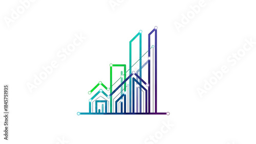 Business growth graph with arrow on white background