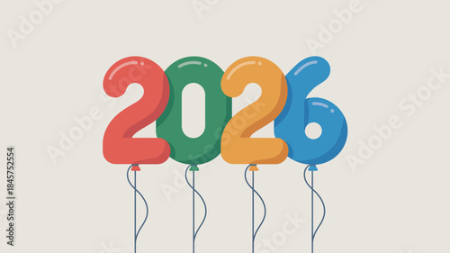 Colorful balloons celebrate future year 2026