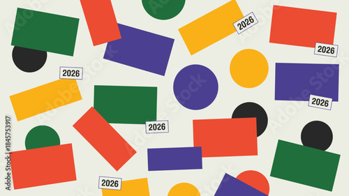 Vibrant geometric shapes with 2026 labels in colorful pattern