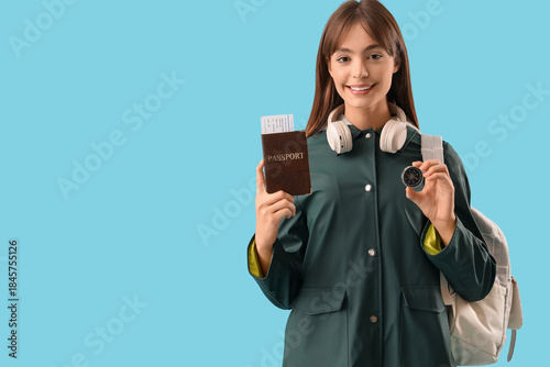 Female tourist in raincoat ...