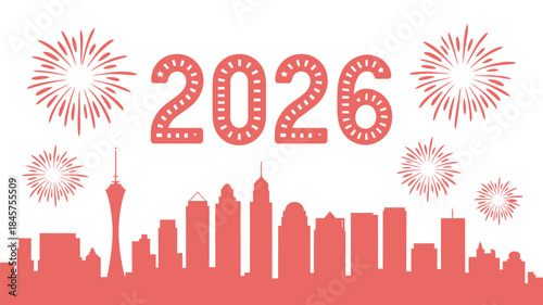 Vibrant 2026 New Year's cityscape celebration