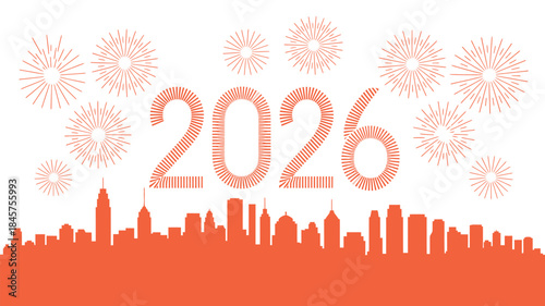 Vibrant city skyline celebrates 2026 with fireworks