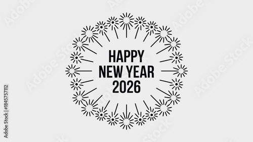 Happy New Year 2026 celebration with fireworks design