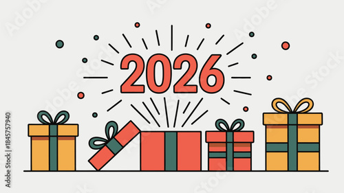 Vibrant gifts celebrate new year 2026 with colorful bows
