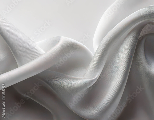 Soft, flowing white silk fabric drapes elegantly, showcasing delicate textures and smooth surfaces, embodying the essence of Cloud Dancer color of the year 2026 with copy space