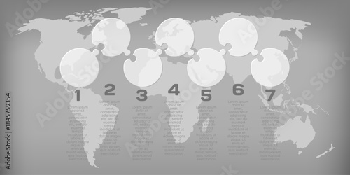 Seven steps line infographic, puzzle diagram