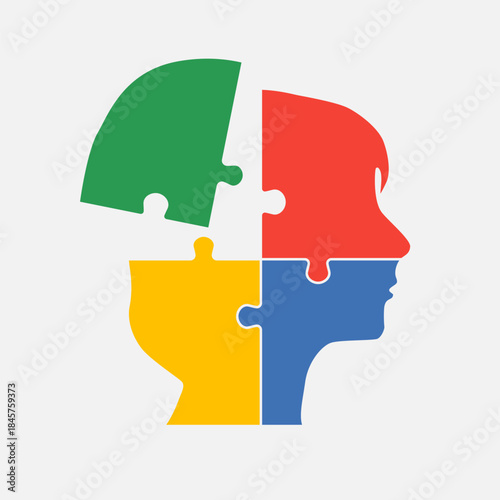 Female head from puzzle pieces, mental disorder