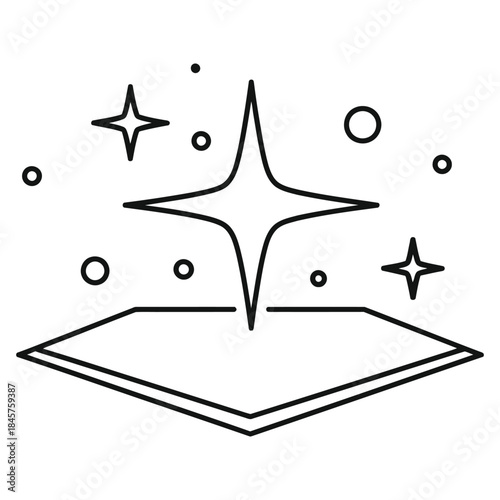 Simple black line icon representing a surface achieving a brilliant clean shine and sparkling effect