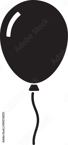 Black Balloon with White Crack and Wavy String in Monochrome also transparent background
