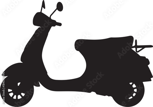 Black Silhouette of a Scooter with a Large Front Storage Compartment and Two Seats also transparent background