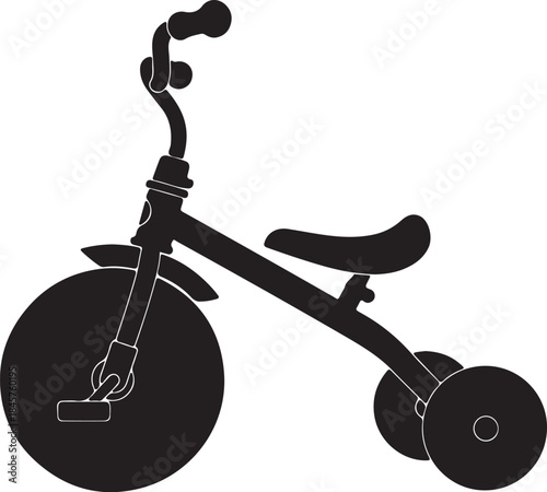 Black silhouette of a tricycle with a banana seat and curved handlebars also transparent background bike