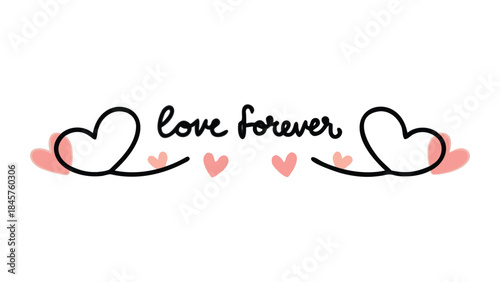 Minimal heart outline design with love forever calligraphy on white background